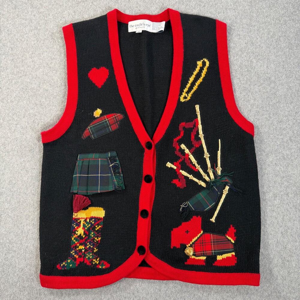 The Eagle’s Eye Button Up Sweater Vest Vintage Women's Medium Scottish Bagpipes